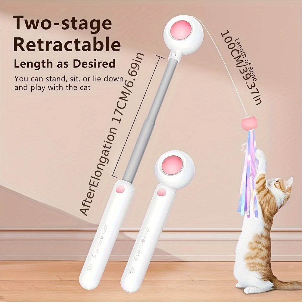 Kattenteaser met tweetraps uitschuifbare stok en 100 cm koord met springende kat