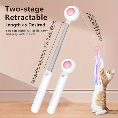 Kattenteaser met tweetraps uitschuifbare stok en 100 cm koord met springende kat