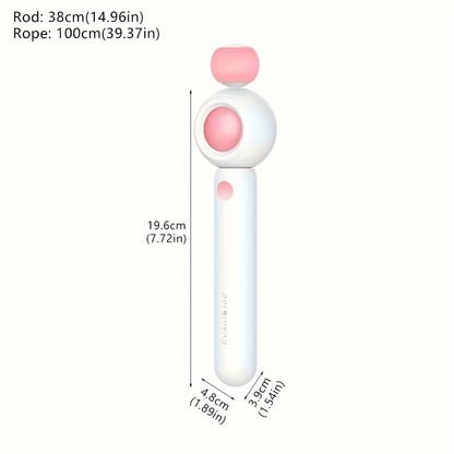 Afmetingen van de kattenteaser: stok van 38 cm en koord van 100 cm